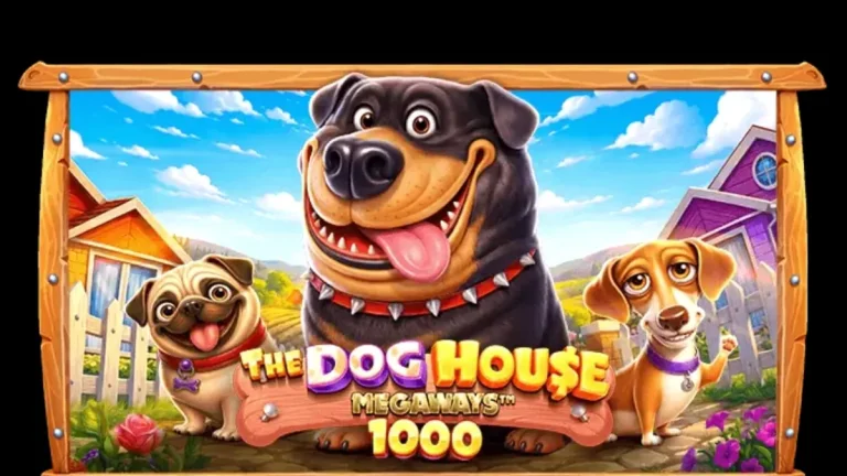 The Dog House Megaways 1000 slot dengan tema anjing dan latar belakang pedesaan
