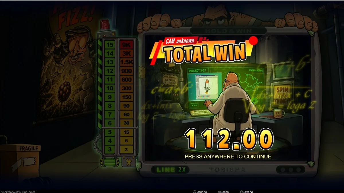 Tampilan layar permainan slot Enriched dengan tema bunker nuklir dan simbol retro